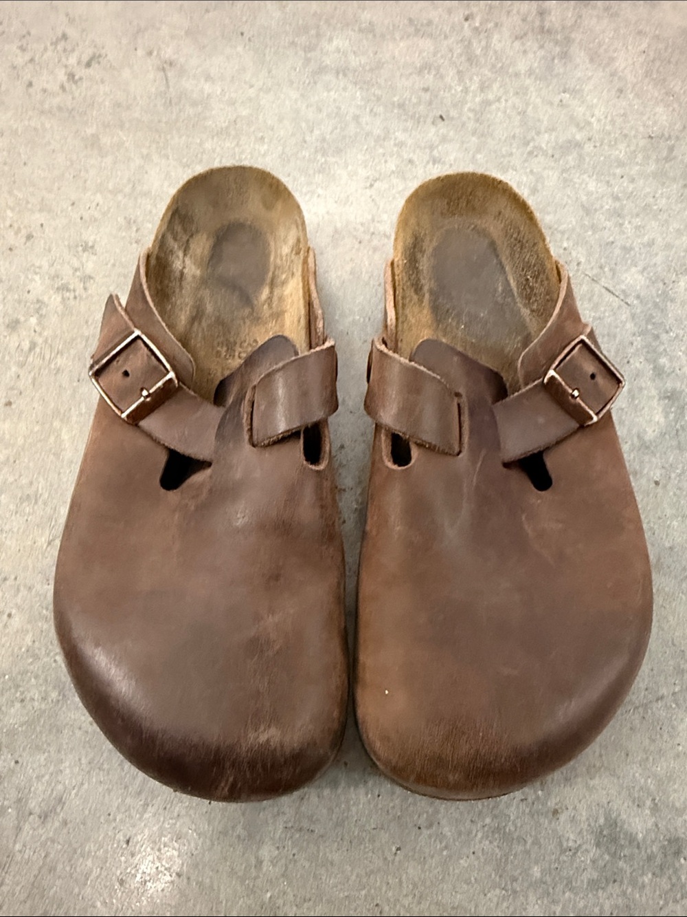 Birkenstock Brown Leather Slip-On Clog with Buckle Accent